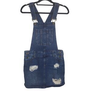 Blue Spice Overall Skirt 9 Womens Juniors Distressed Mini Blue Medium Wash